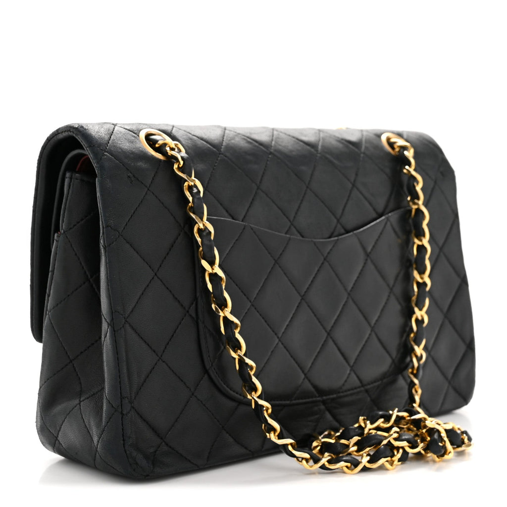 Lambskin Quilted Medium Double Flap Black