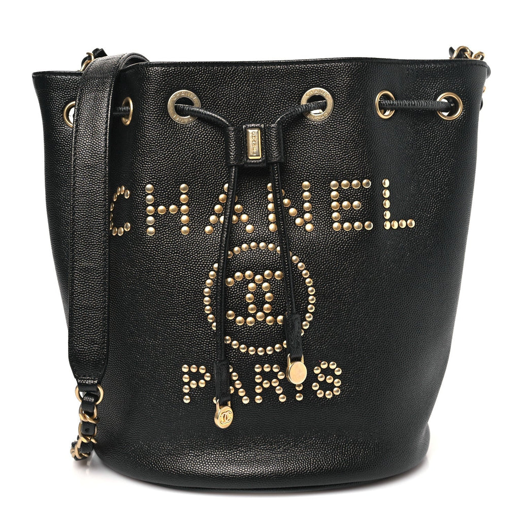 Caviar Deauville Drawstring Bucket Bag Black