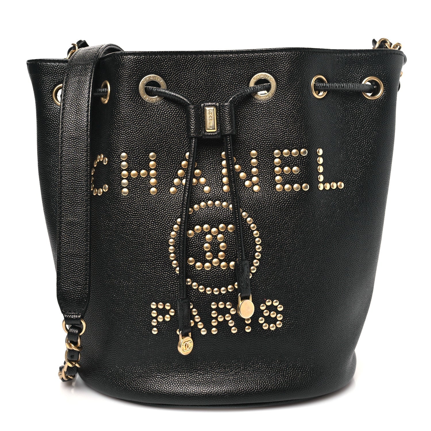 Caviar Deauville Drawstring Bucket Bag Black