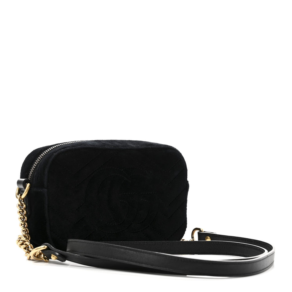 Velvet Matelasse Marquise Crystals Mini GG Marmont Chain Shoulder Bag Black