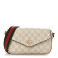 GG Supreme Monogram Textured Dollar Calfskin Web Mini Ophidia Envelope Shoulder Bag Beige Mystic White Oatmeal