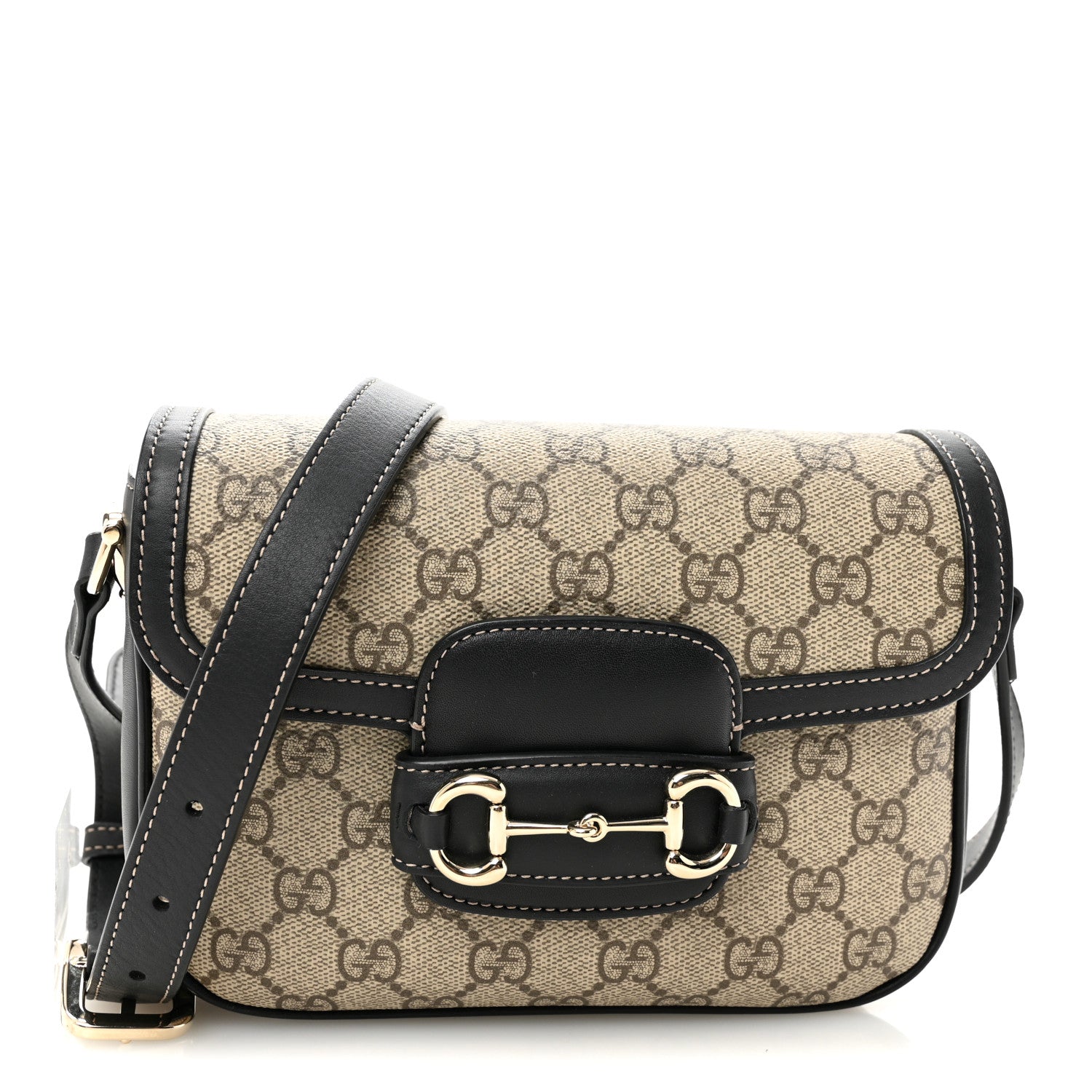 GG Supreme Monogram Horsebit 1955 Soft Small Shoulder Bag Beige Black