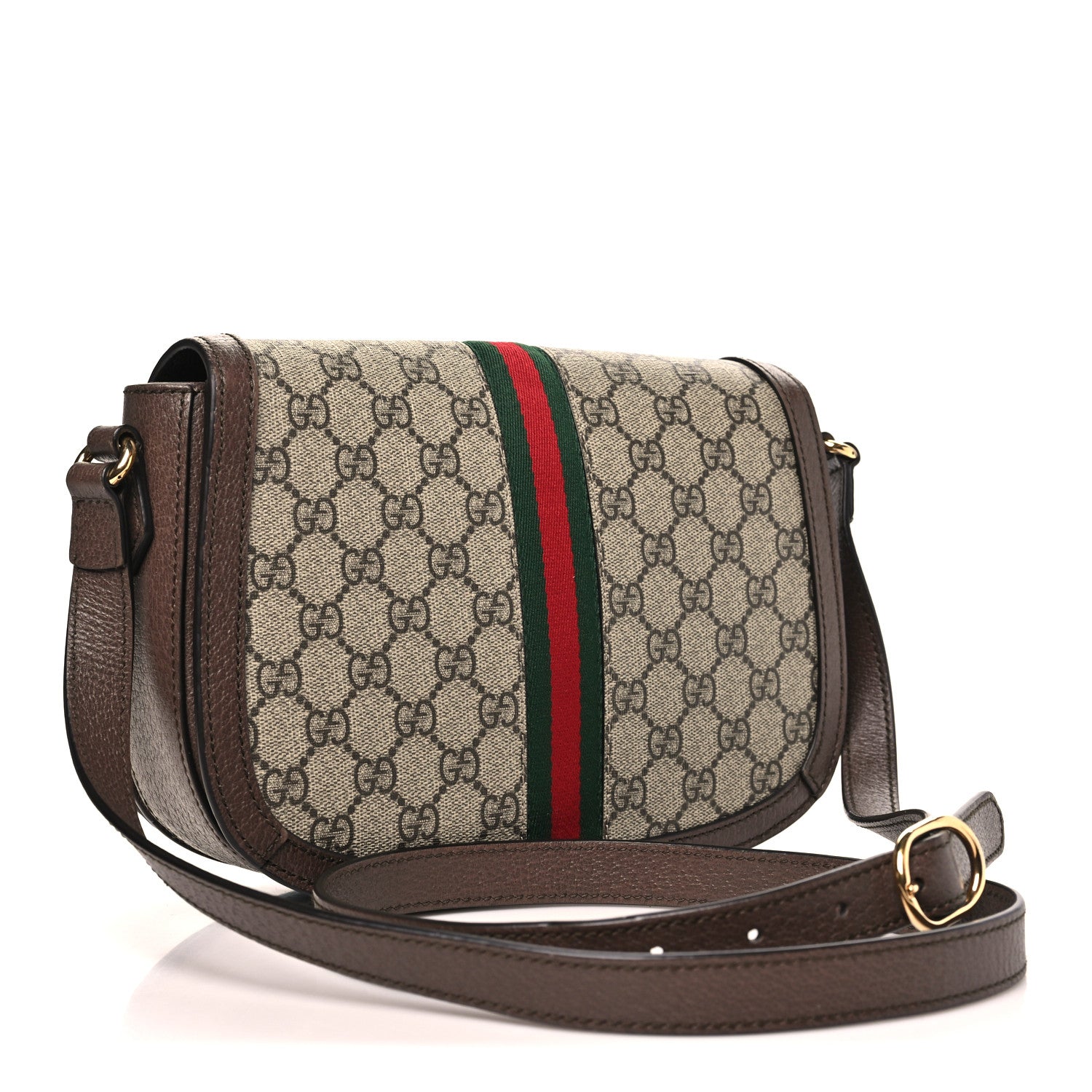 GG Supreme Monogram Web Small Ophidia Flap Messenger Bag Brown