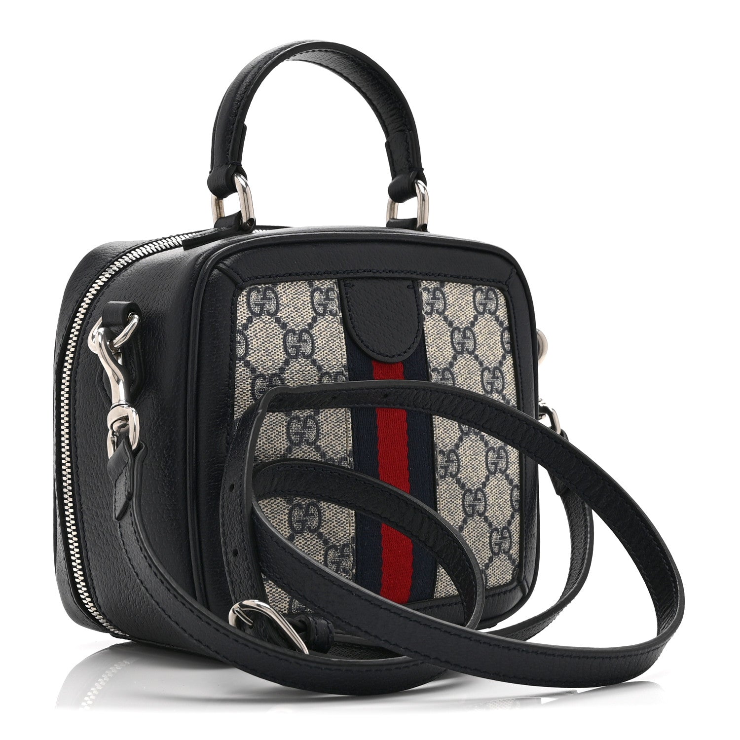 GG Supreme Monogram Mini Ophidia Top Handle Square Shoulder Bag Beige Blue