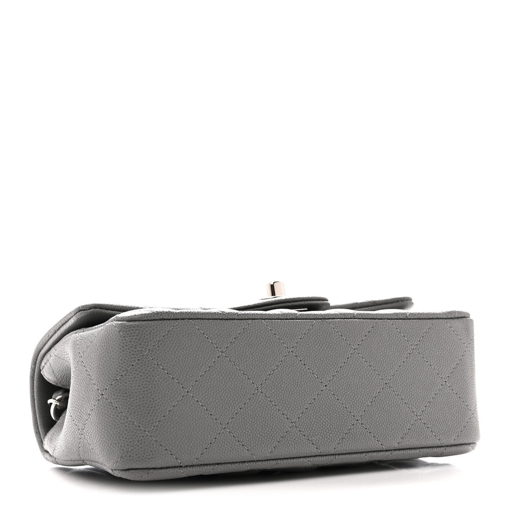 Caviar Quilted Mini Rectangular Flap Grey