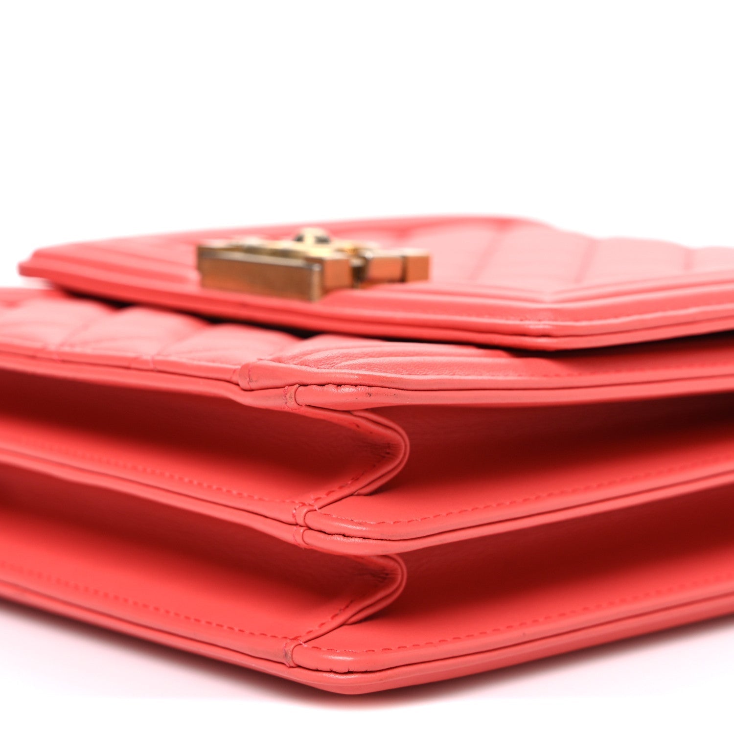 Calfskin Quilted North South Boy Flap Coral