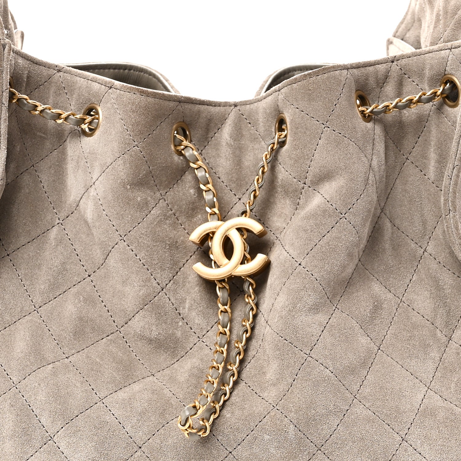 Suede Quilted Medium Chanel 25 Handbag Grey