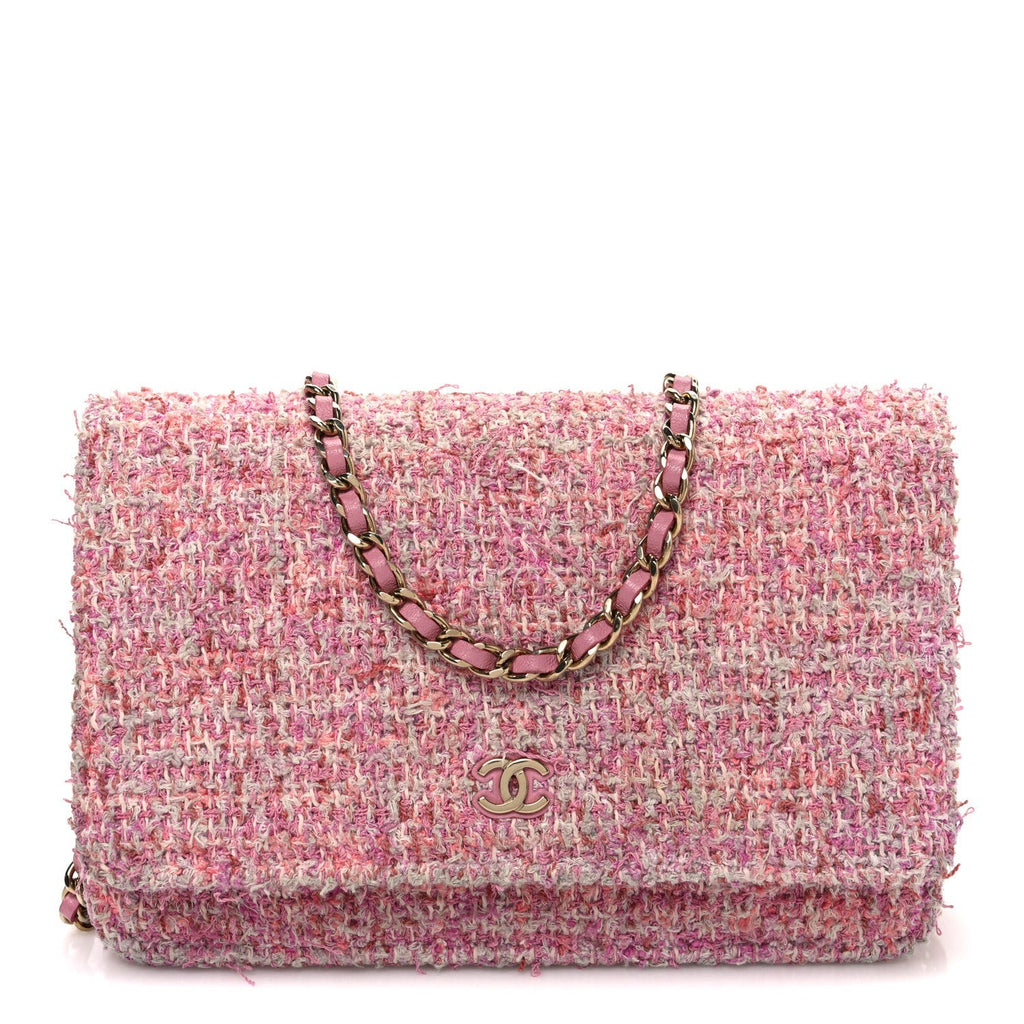 Tweed Quilted Wallet On Chain WOC Pink