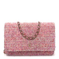 Tweed Quilted Wallet On Chain WOC Pink