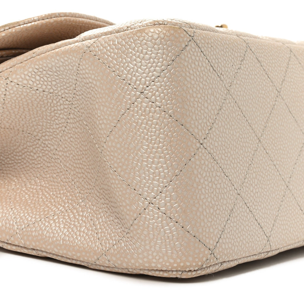 Iridescent Caviar Quilted Jumbo Double Flap Beige