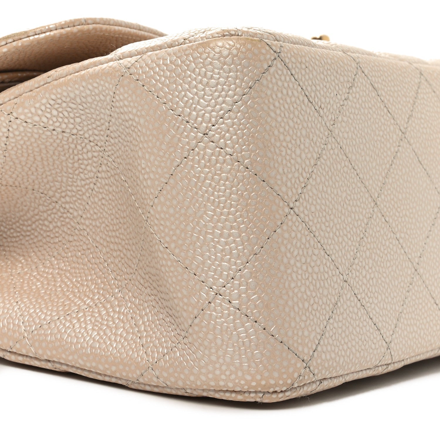 Iridescent Caviar Quilted Jumbo Double Flap Beige