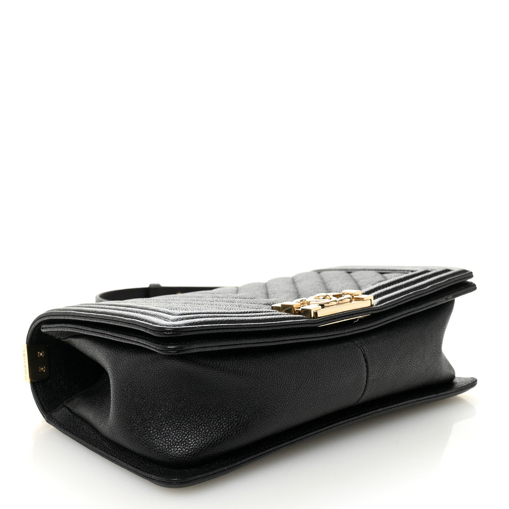 Caviar Chevron Quilted Medium Boy Flap Black