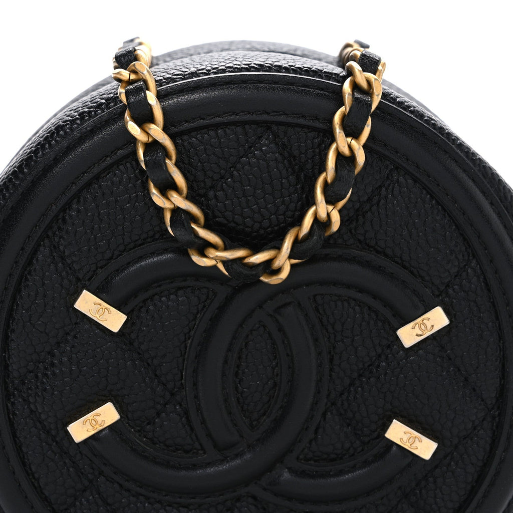 Caviar Quilted Round Filigree Crossbody Black