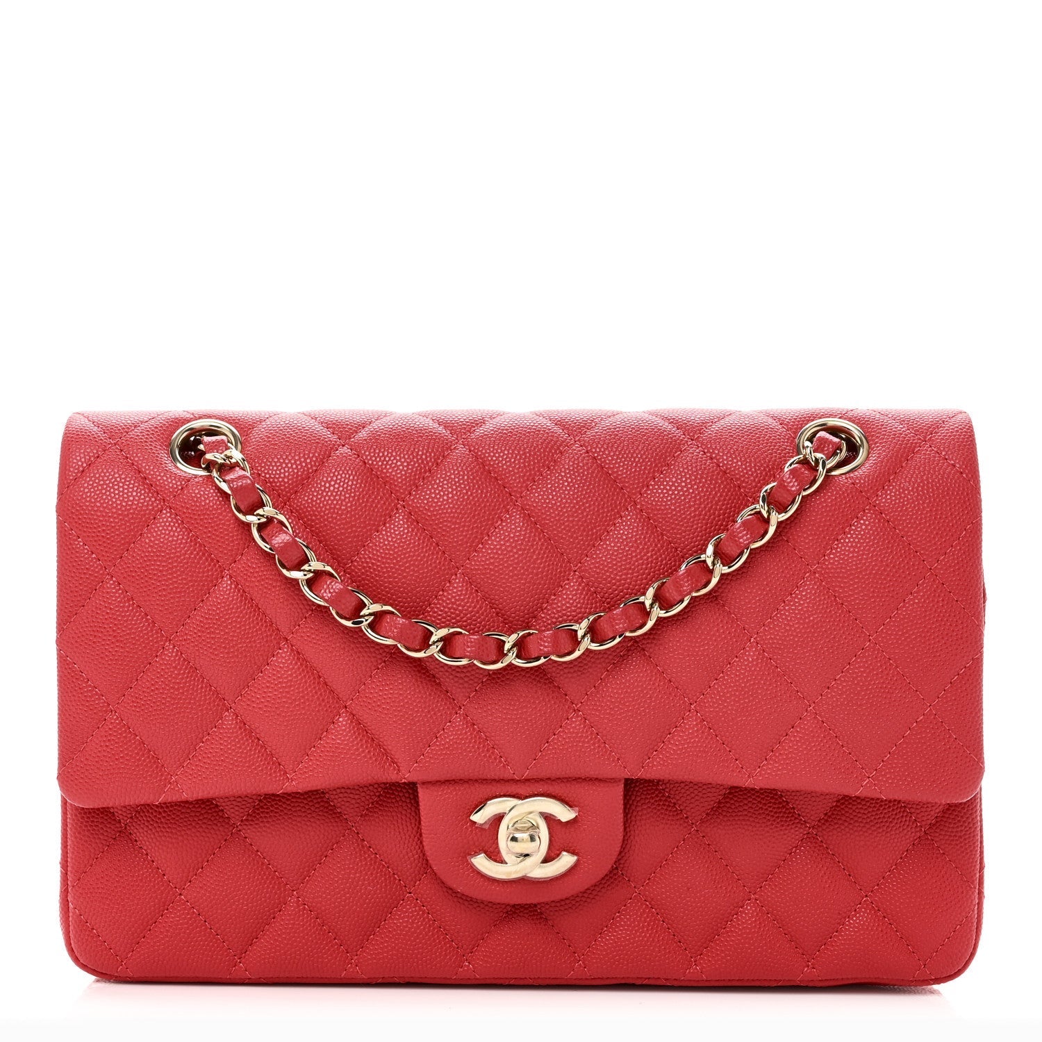Caviar Quilted Medium Double Flap Red