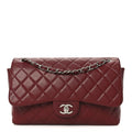 Caviar Quilted Jumbo Double Flap Dark Red