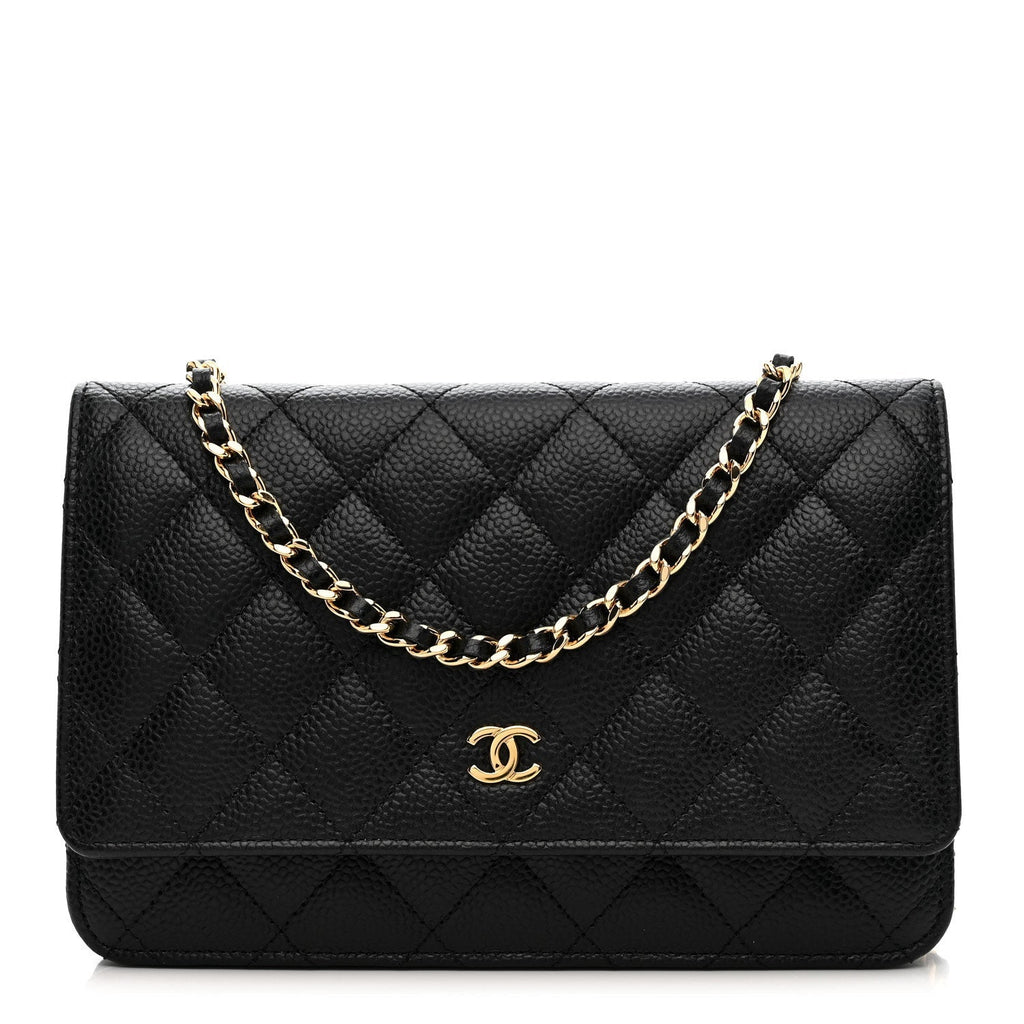 Caviar Quilted Wallet on Chain WOC Black
