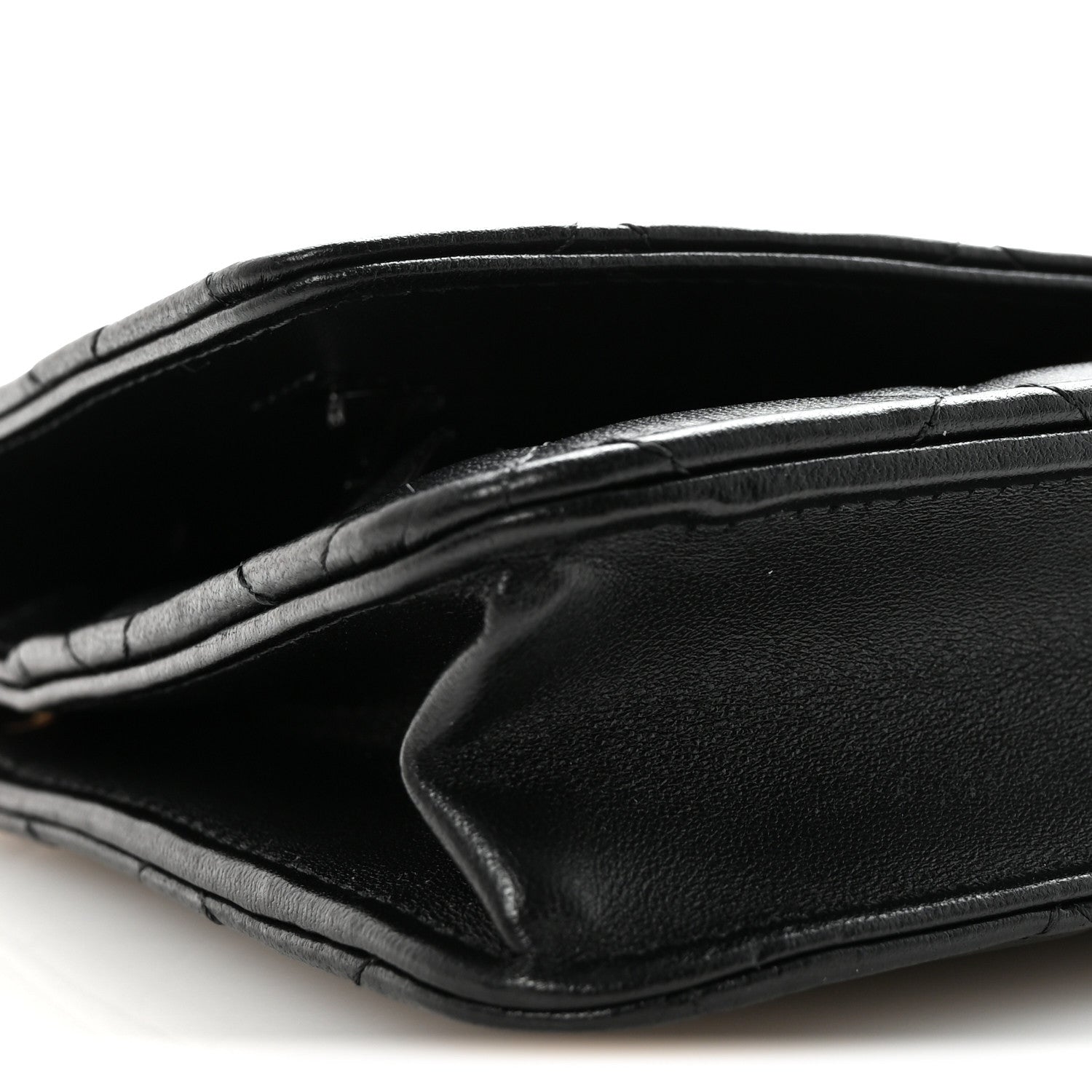 Lambskin Quilted Pearl Crown Wallet On Chain WOC Black