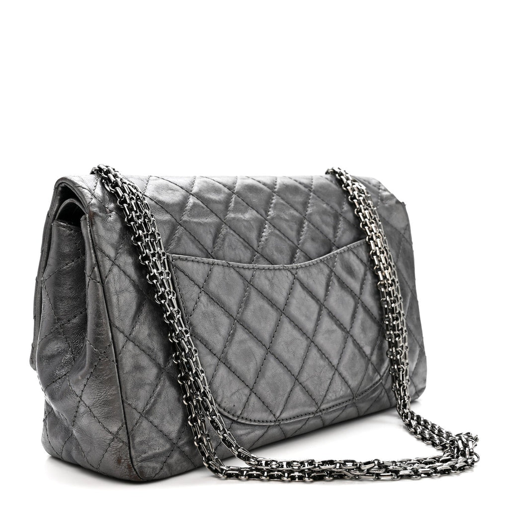 Metallic Aged Calfskin Quilted 2.55 Reissue 226 Flap Dark Silver