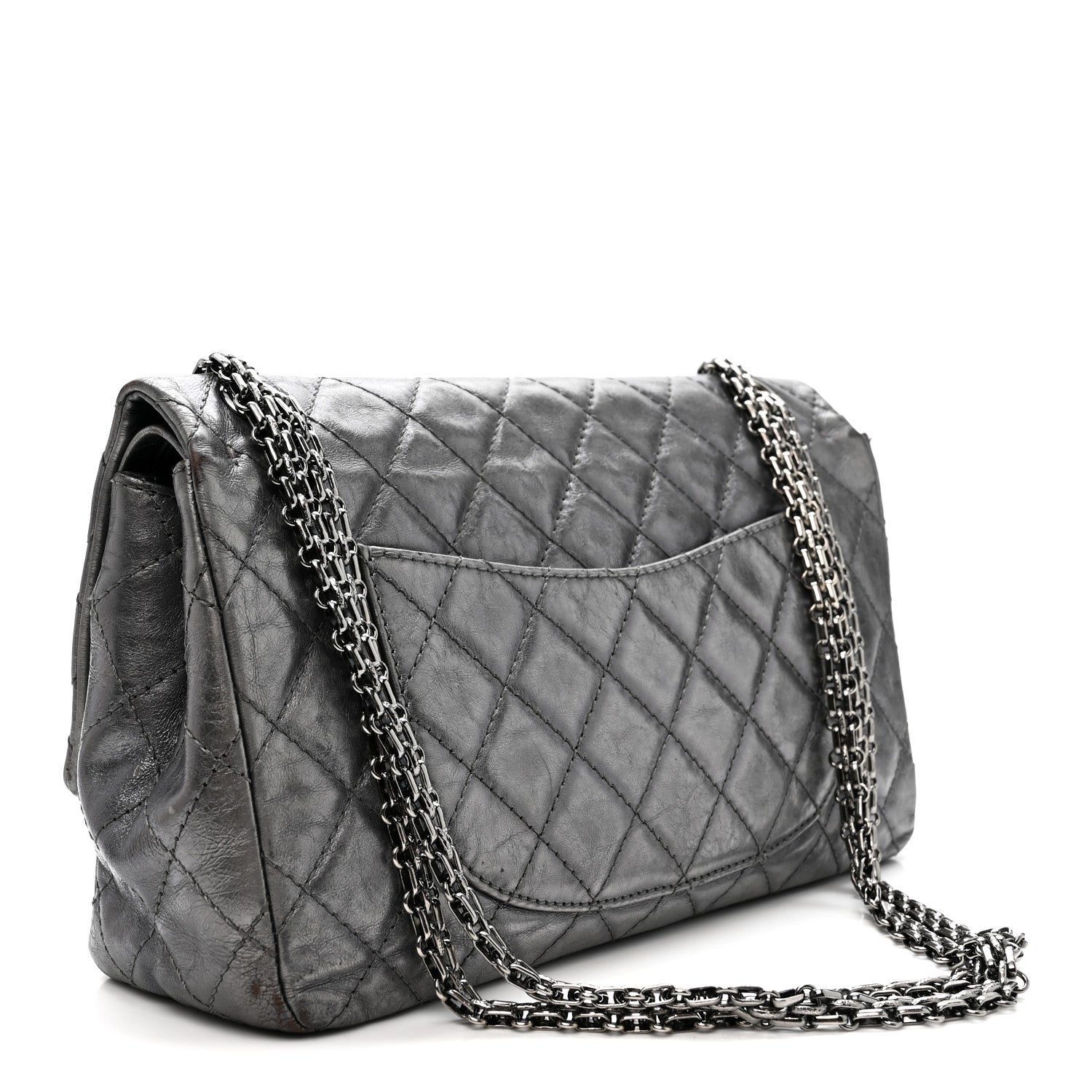 Metallic Aged Calfskin Quilted 2.55 Reissue 226 Flap Dark Silver