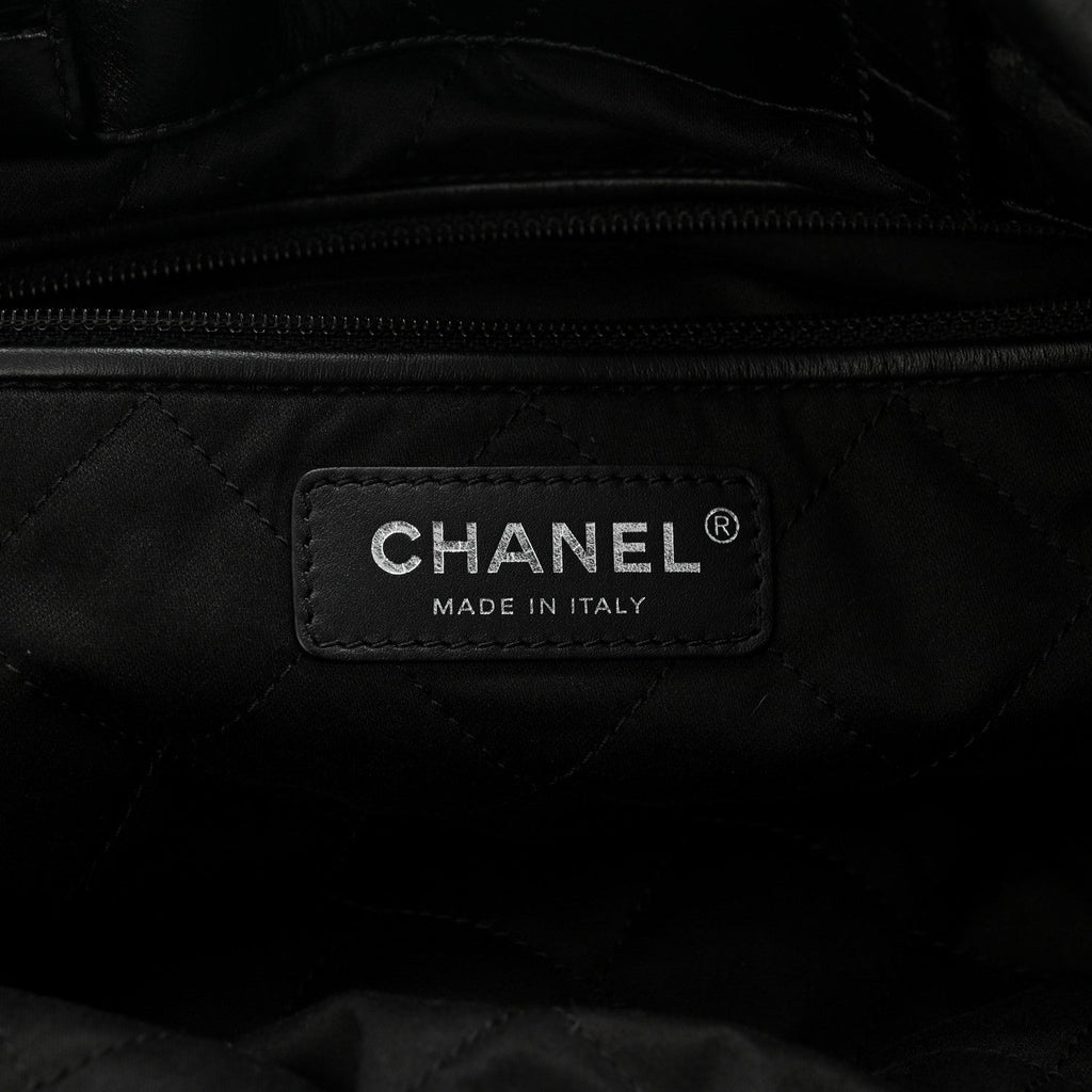 Shiny Calfskin Quilted Chanel 22 Backpack So Black