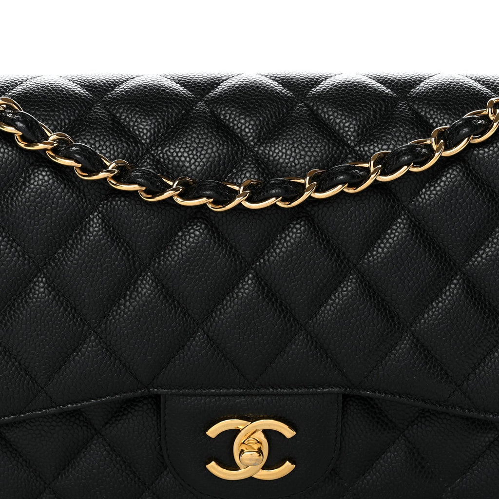 Caviar Quilted Jumbo Double Flap Black