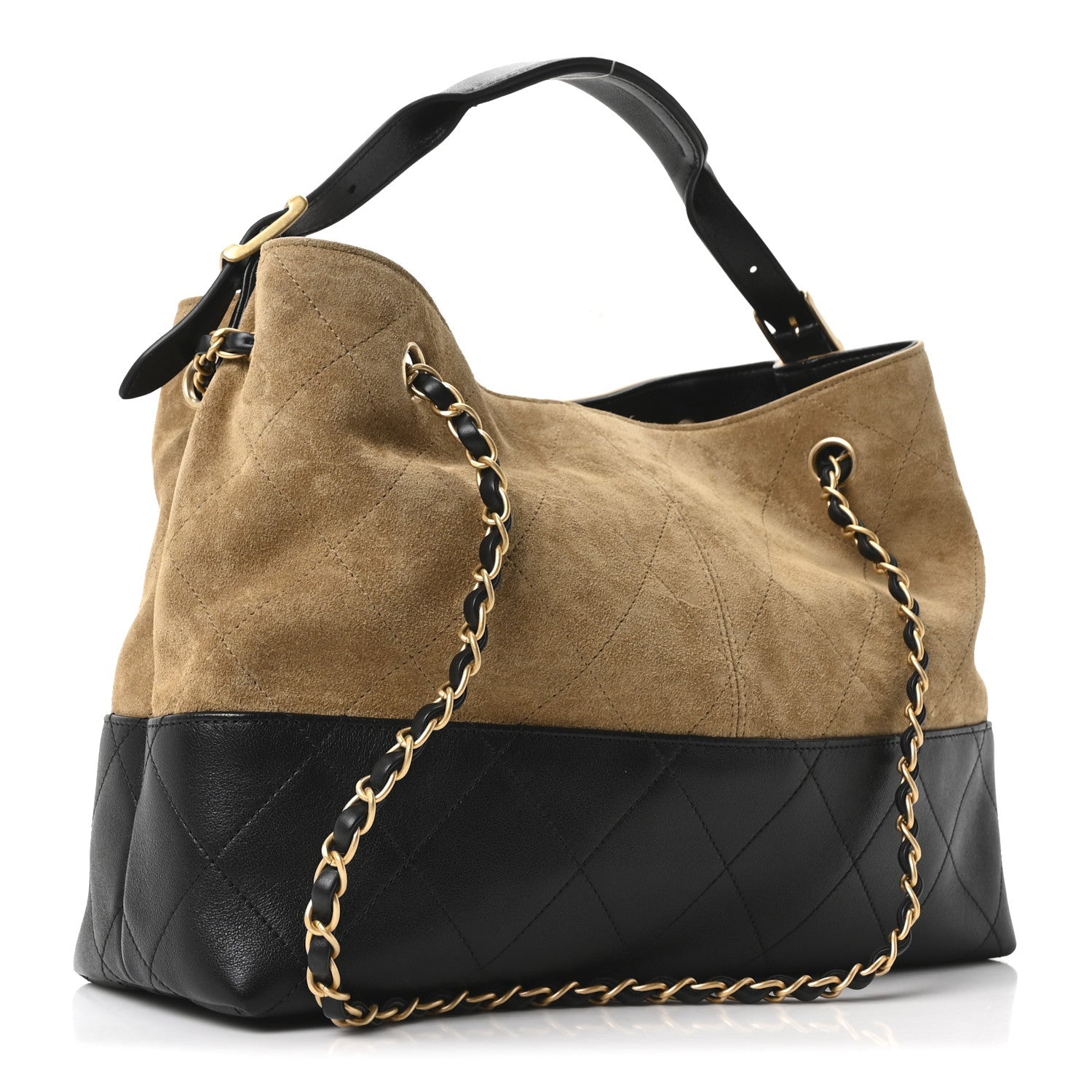Suede Calfskin Shiny Lambskin Quilted Small Coco Base Shopping Bag Beige Black