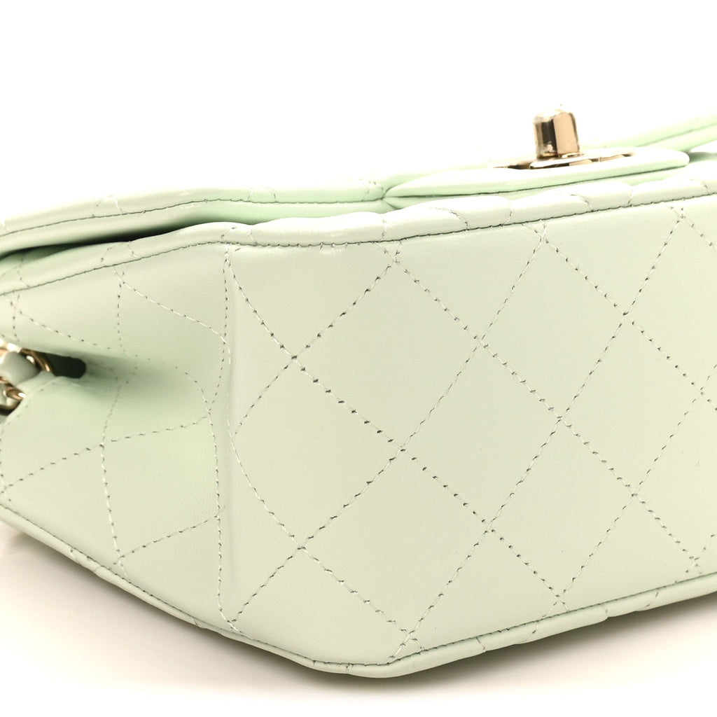 Lambskin Quilted Mini Square Flap Light Green