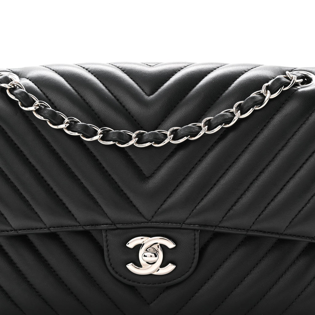 Lambskin Chevron Quilted Medium Double Flap Black