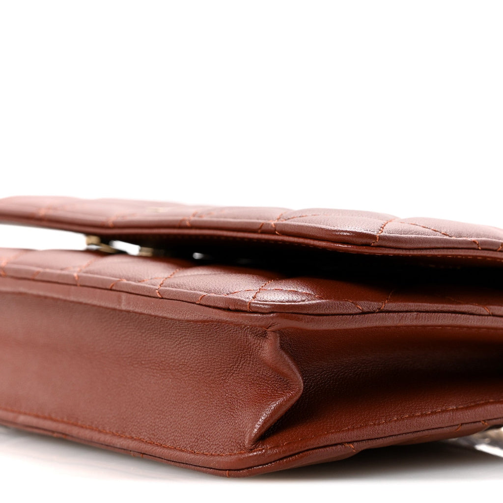 Lambskin Quilted Wallet On Chain WOC Brown