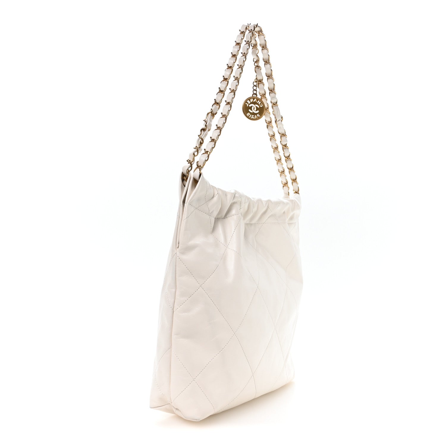 Shiny Calfskin Quilted Small Chanel 22 White