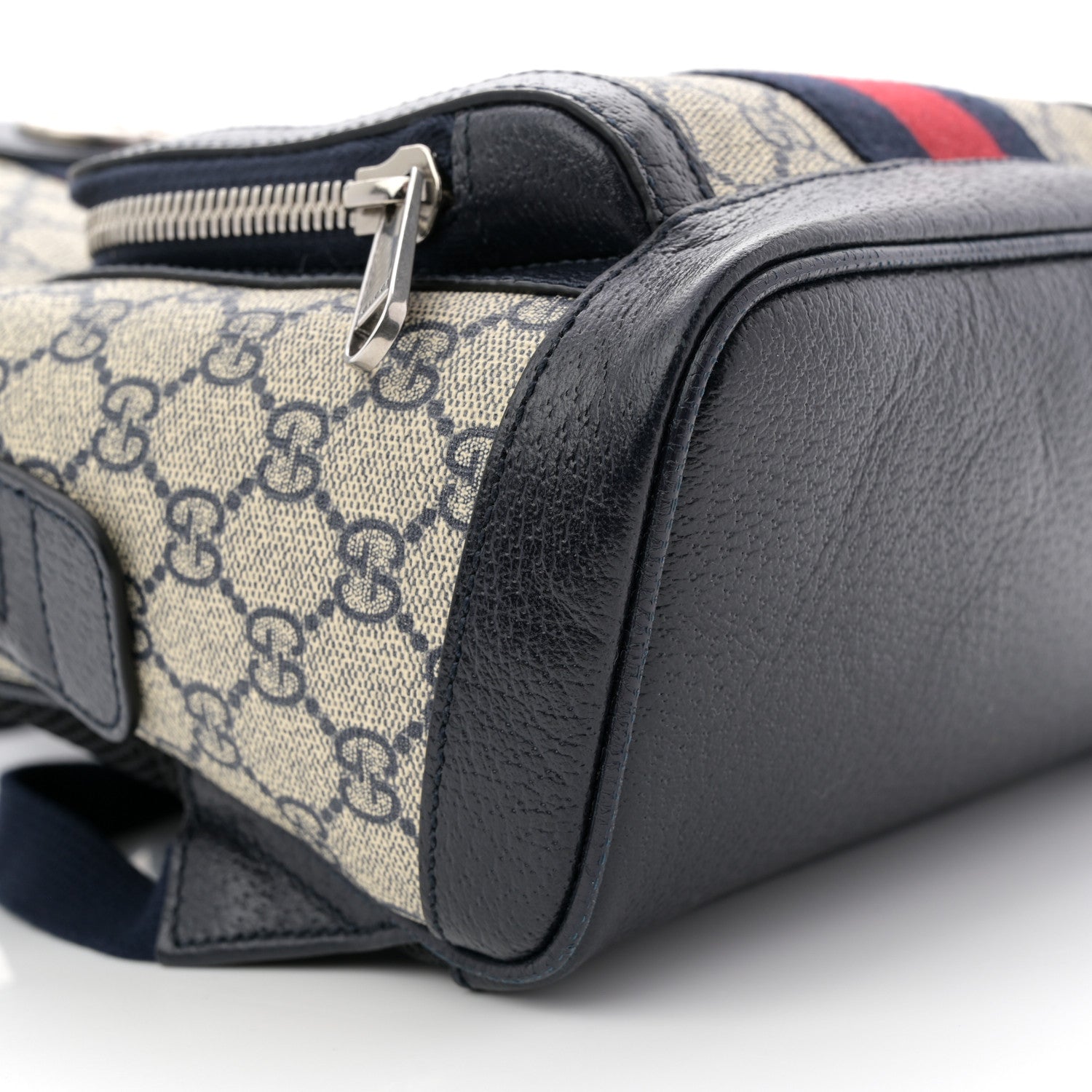 GG Supreme Monogram Textured Dollar Calfskin Web Small Ophidia Day Backpack Beige Blue Black