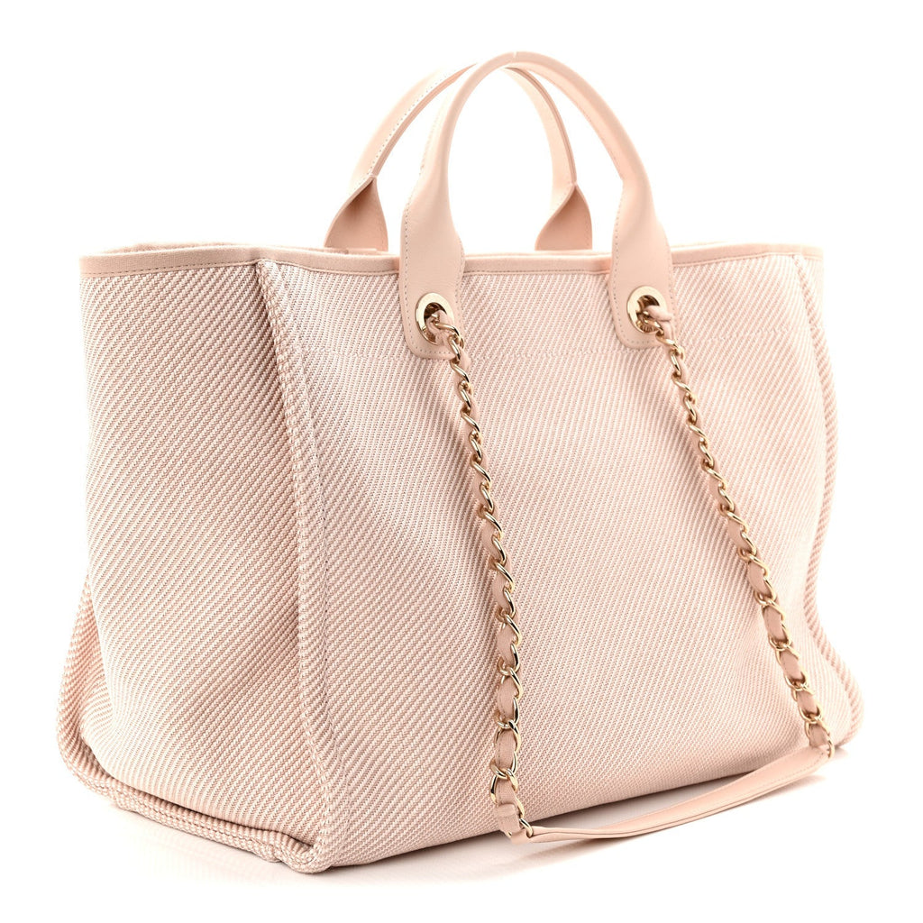 Mixed Fibers Calfskin Medium Deauville Tote Beige