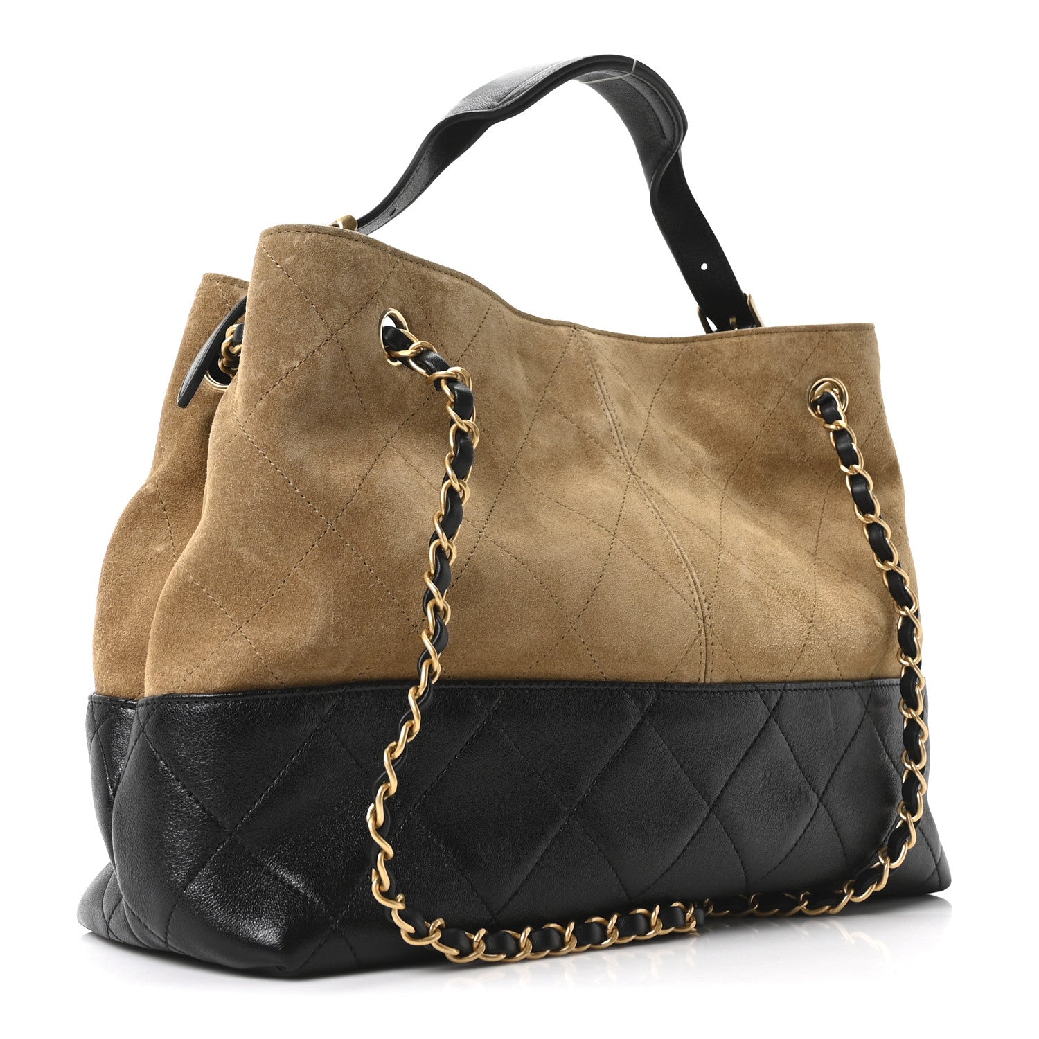 Suede Calfskin Shiny Lambskin Quilted Small Coco Base Shopping Bag Beige Black