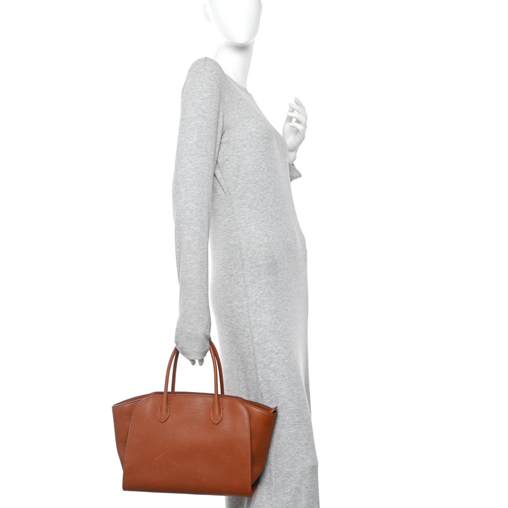 Polished Saddle Calfskin Marlo 12 Tote Bag Acero