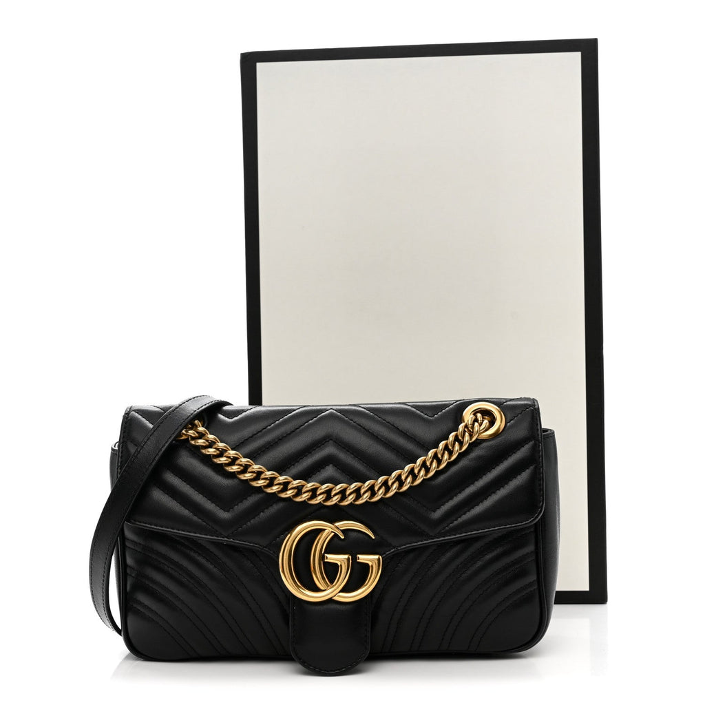 Calfskin Matelasse Small GG Marmont Shoulder Bag Black