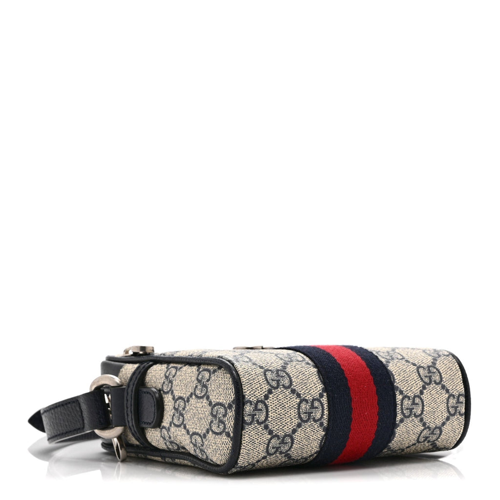 GG Supreme Monogram Textured Calfskin Web Mini Ophidia Messenger Beige Blue