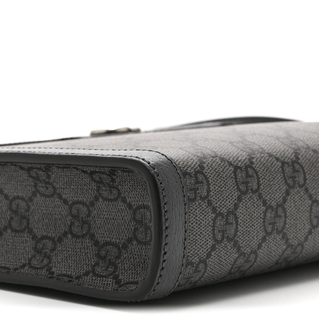 GG Supreme Monogram Textured Dollar Calfskin Web Small Ophidia Shoulder Bag  Grey Black Graphite Grey