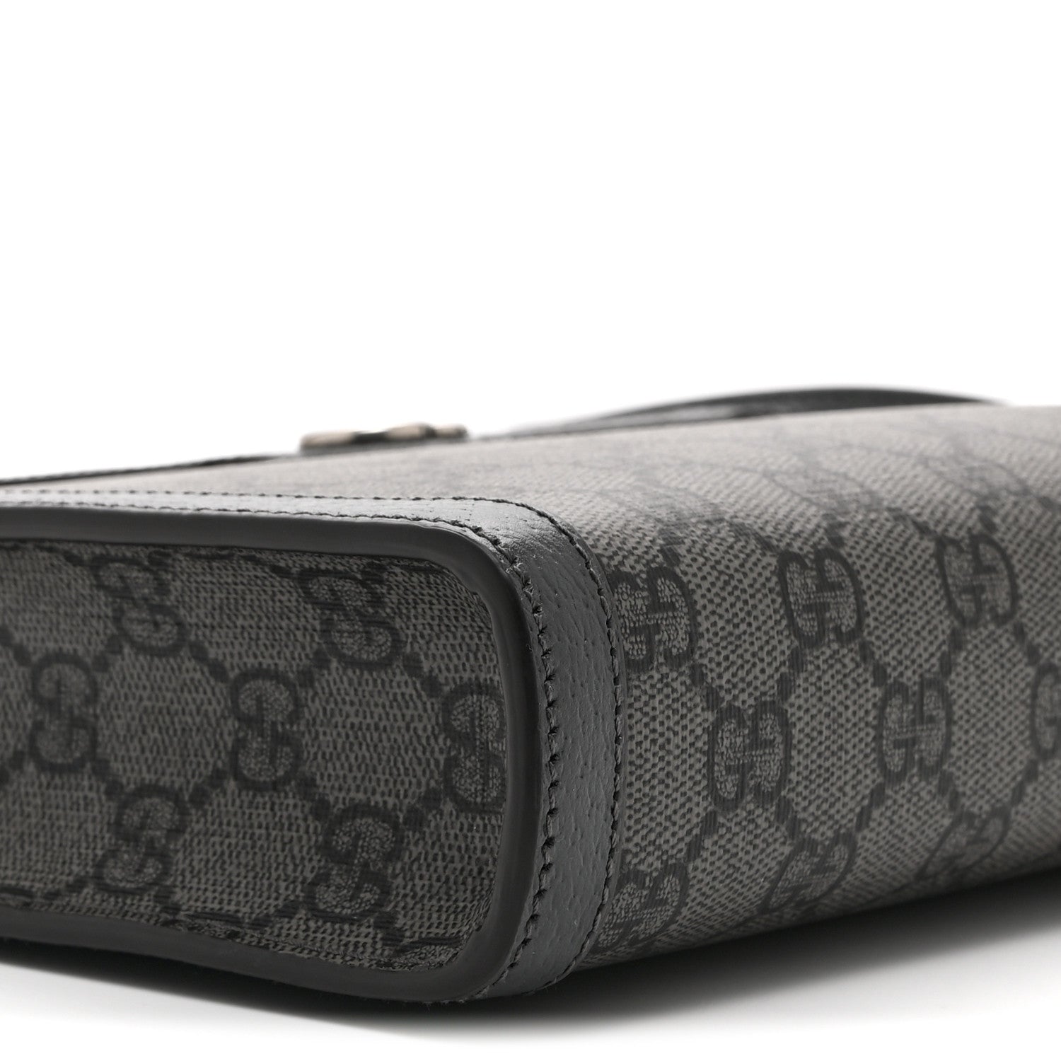 GG Supreme Monogram Textured Dollar Calfskin Web Small Ophidia Shoulder Bag  Grey Black Graphite Grey