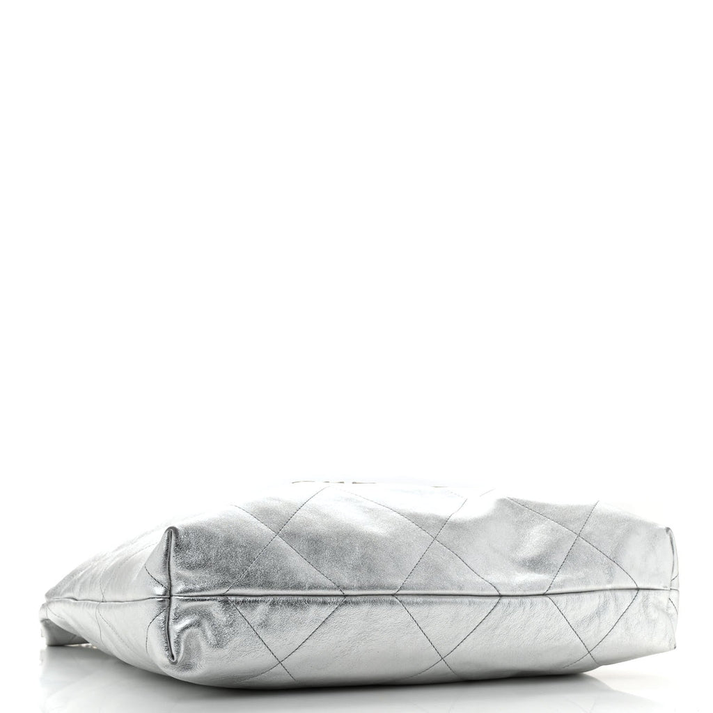 Metallic Calfskin Quilted Chanel 22 Silver