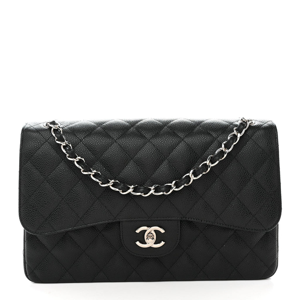 Caviar Quilted Jumbo Double Flap Black