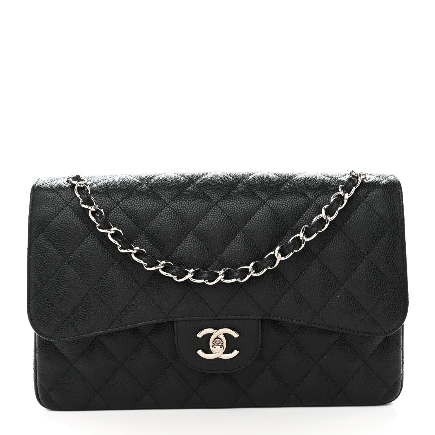 Caviar Quilted Jumbo Double Flap Black