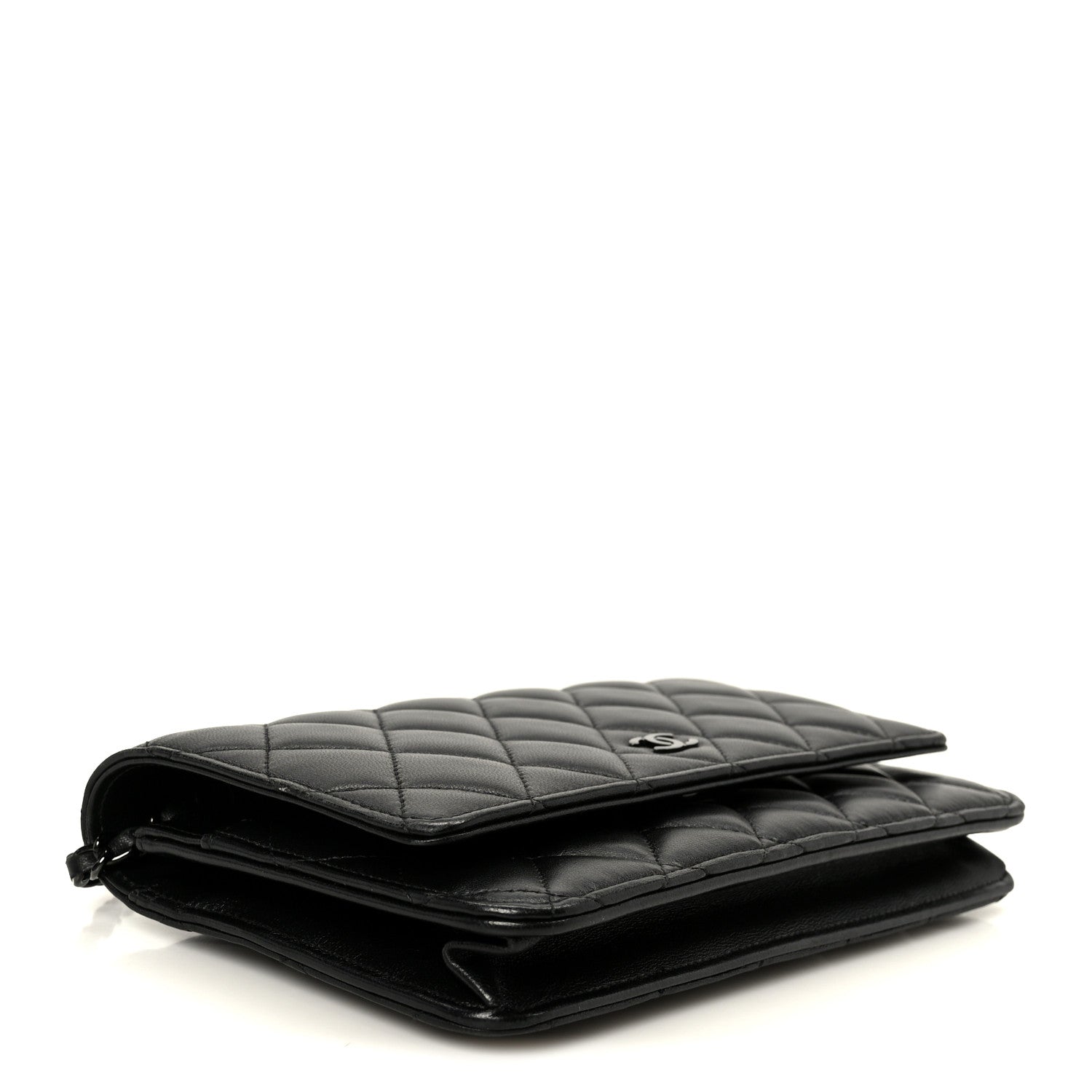 Pearly Lambskin Quilted Wallet On Chain WOC So Black
