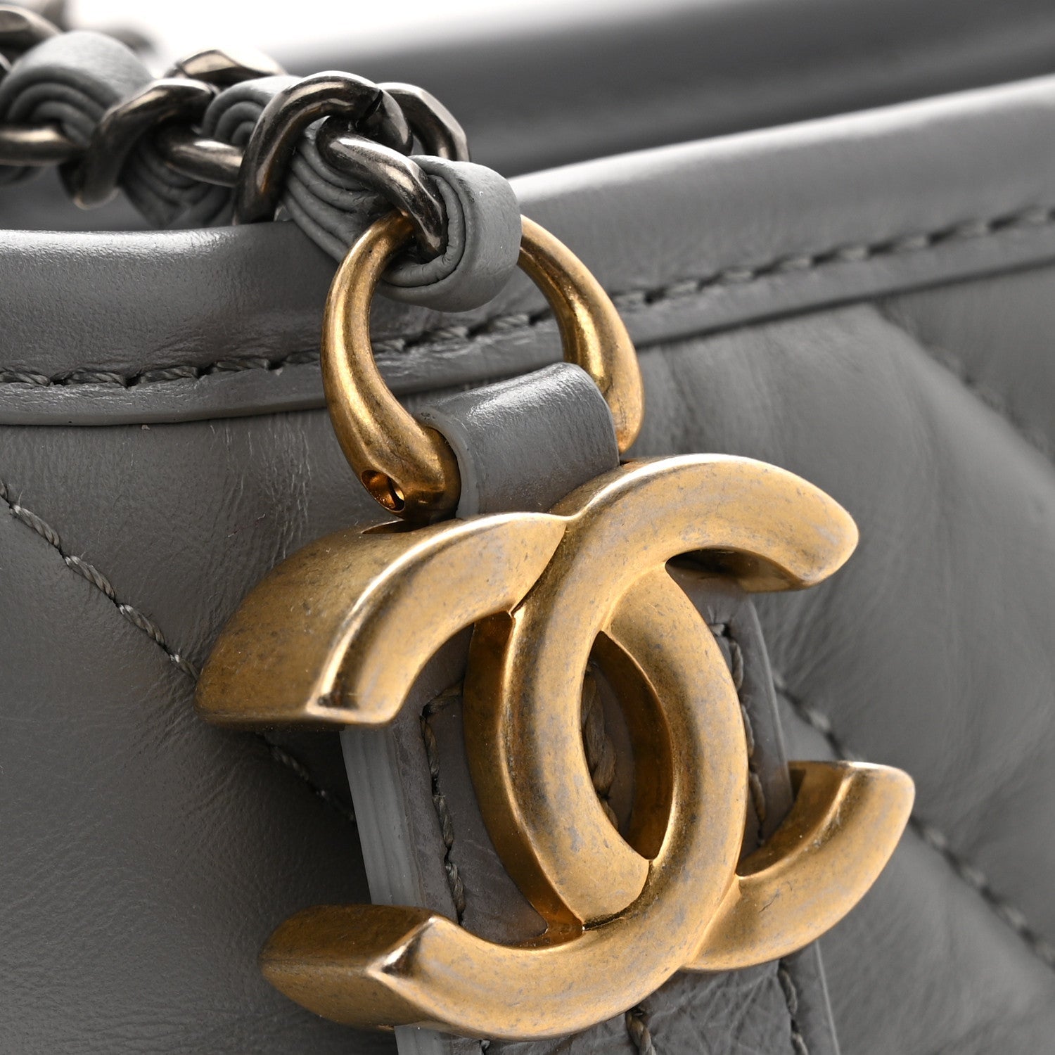 Aged Calfskin Chevron Quilted Small Gabrielle Hobo Grey