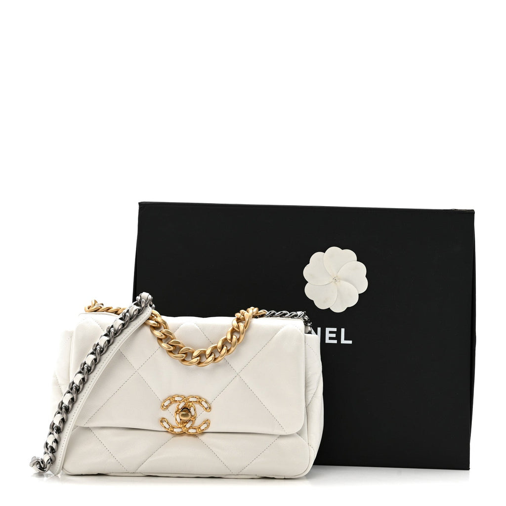 Goatskin Quilted Medium Chanel 19 Flap White