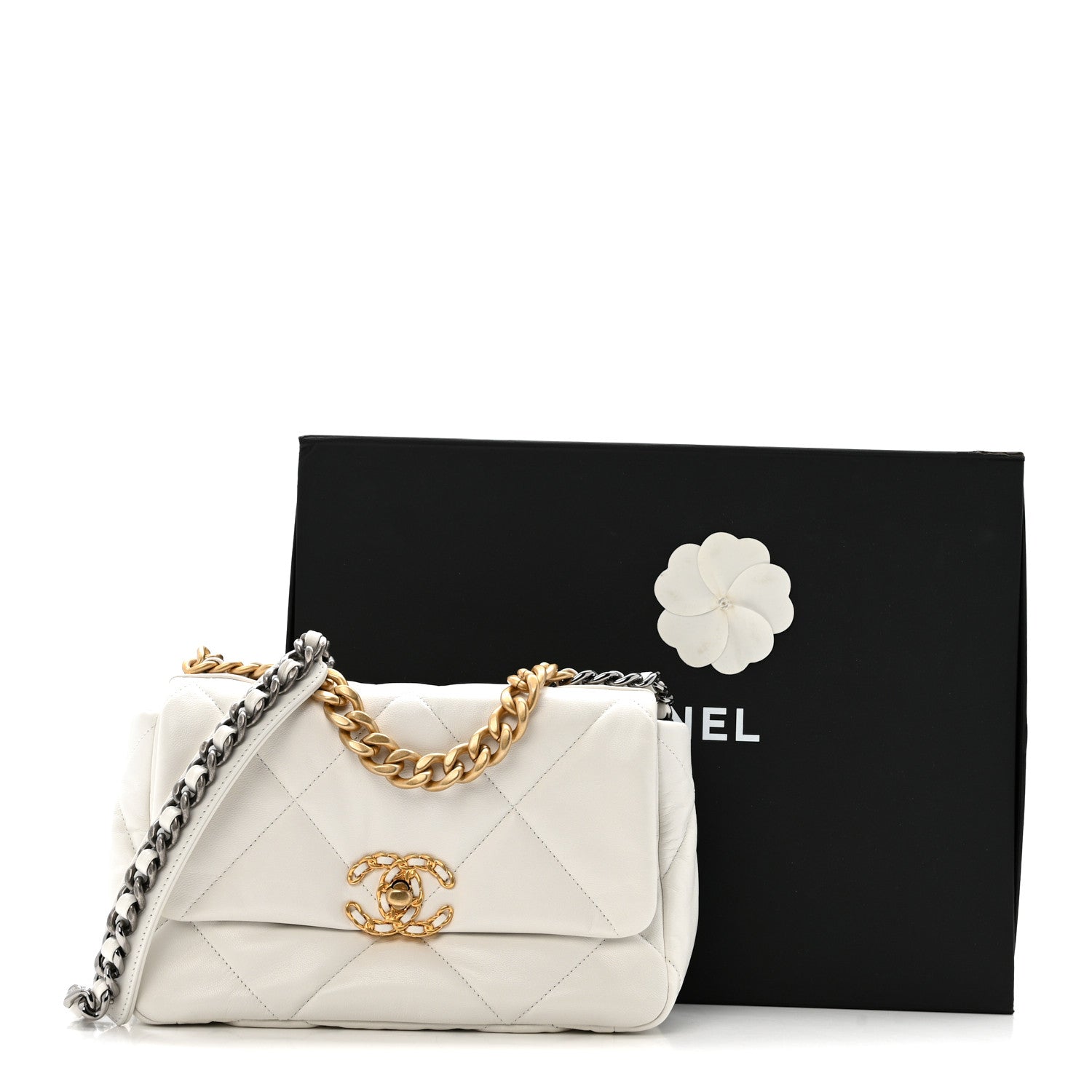 Goatskin Quilted Medium Chanel 19 Flap White