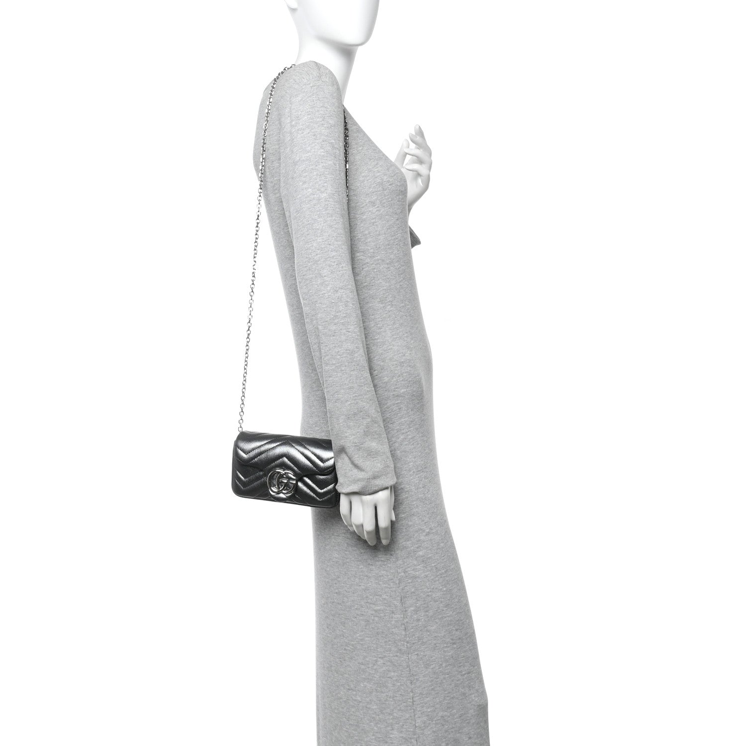 Metallic Lambskin Matelasse Mini GG Marmont Shoulder Bag Piombo