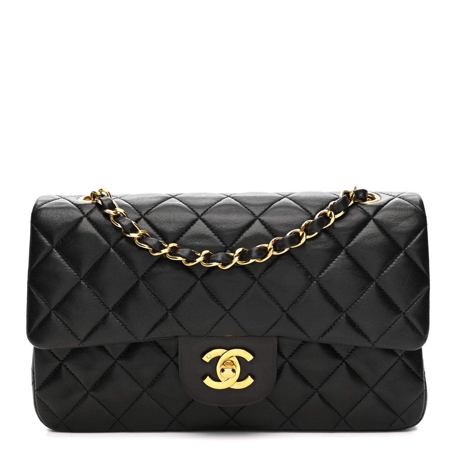 Lambskin Quilted Small Double Flap Black