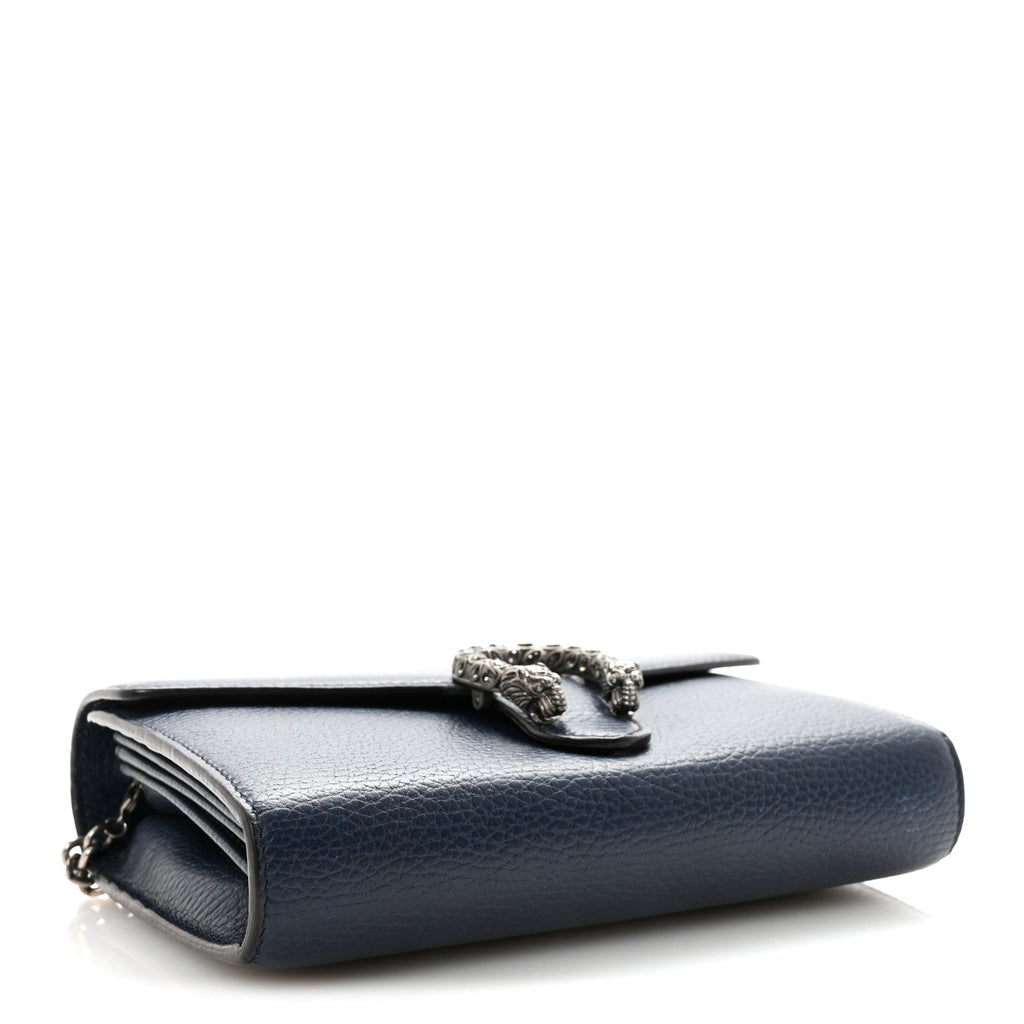 Dollar Calfskin Crystal Mini Dionysus Chain Wallet Blue Agata Black Diamond