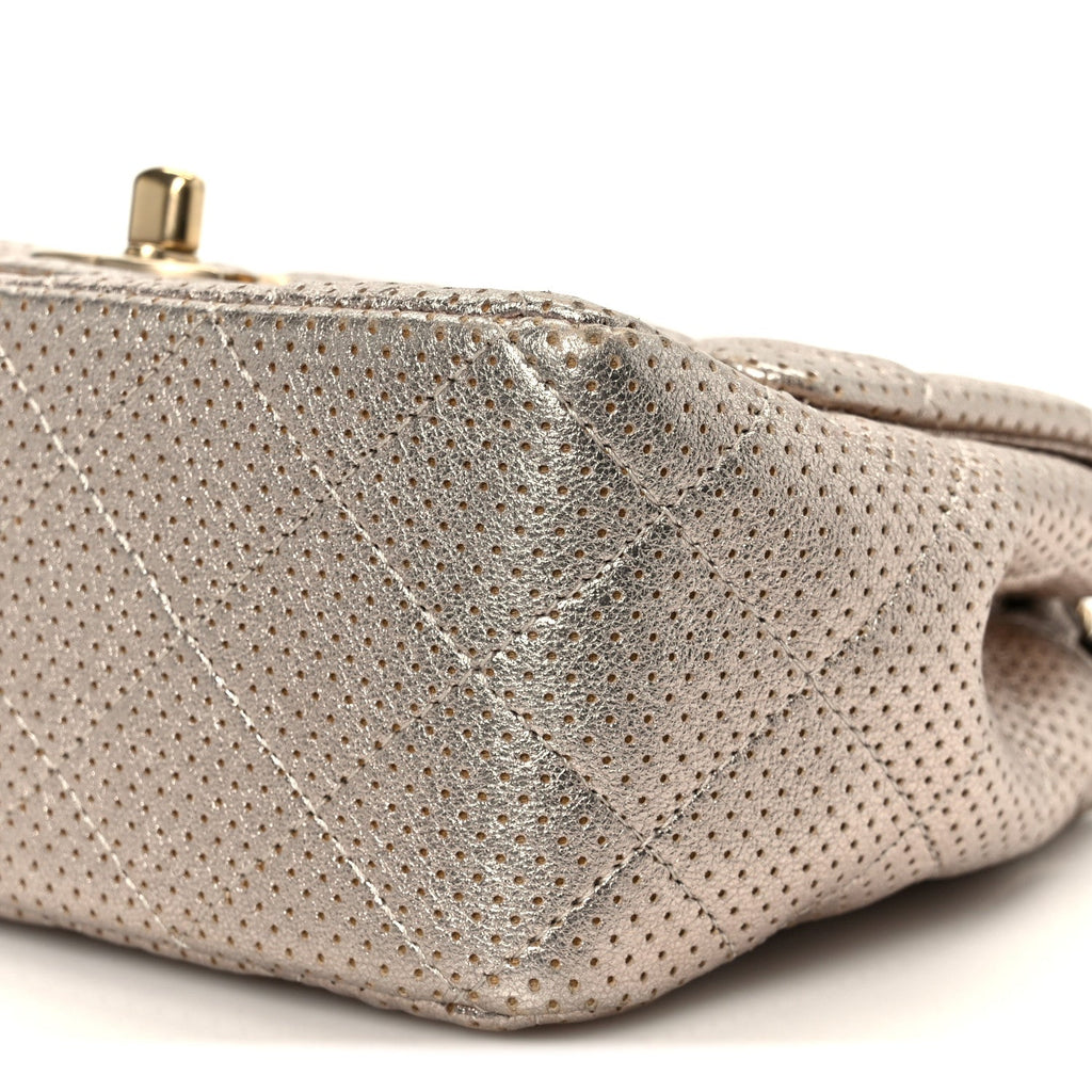 Metallic Lambskin Perforated Mini Square Flap Light Pink