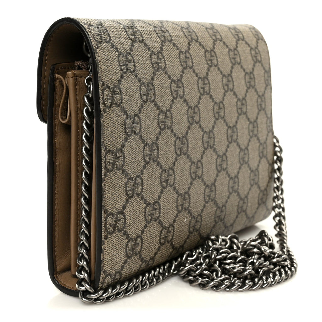 GG Supreme Monogram Mini Dionysus Chain Wallet Beige Taupe